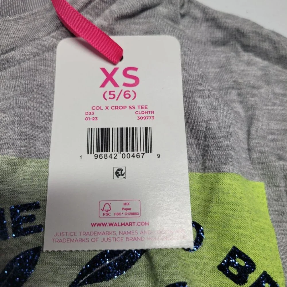 Justice Meant To Be T Shirt Girls Small‎ 5 6 Glitter Tags Gray Short Sleeve